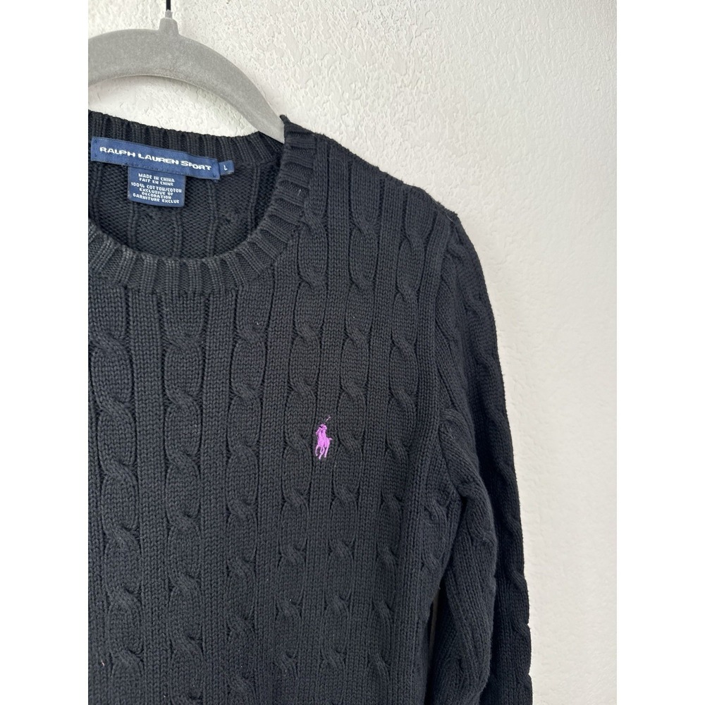 Ralph Lauren Sport Black Cable Knit Sweater Women's L Old‎ Money Quiet Luxury - Picture 3 of 6